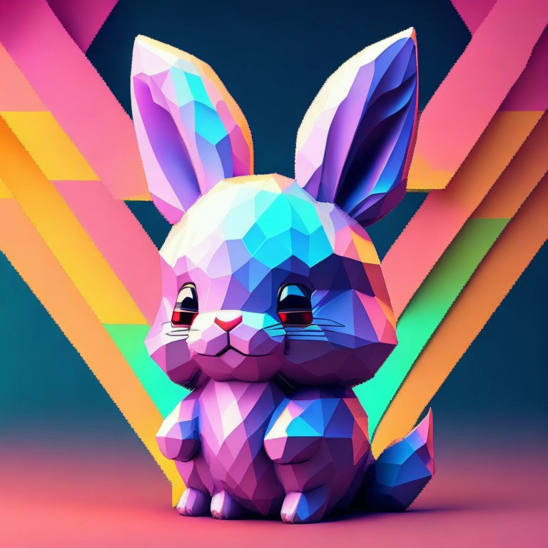 Vivid Geometric Rabbit Illustration on Colorful Background