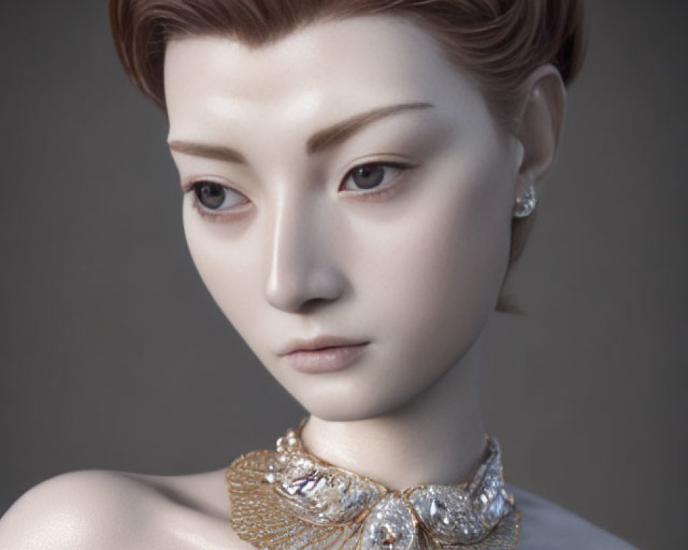 Detailed Digital Portrait of Woman with Elegant Necklace