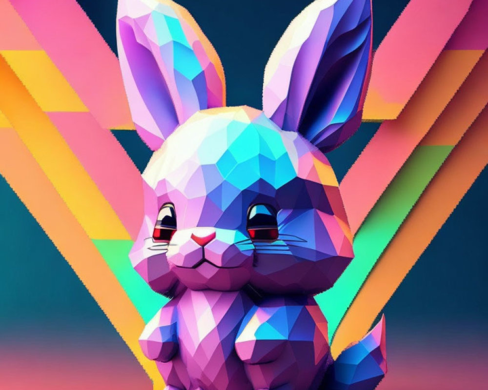 Vivid Geometric Rabbit Illustration on Colorful Background