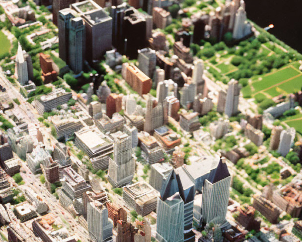 Densely Built Urban Area with Skyscrapers and Green Parks