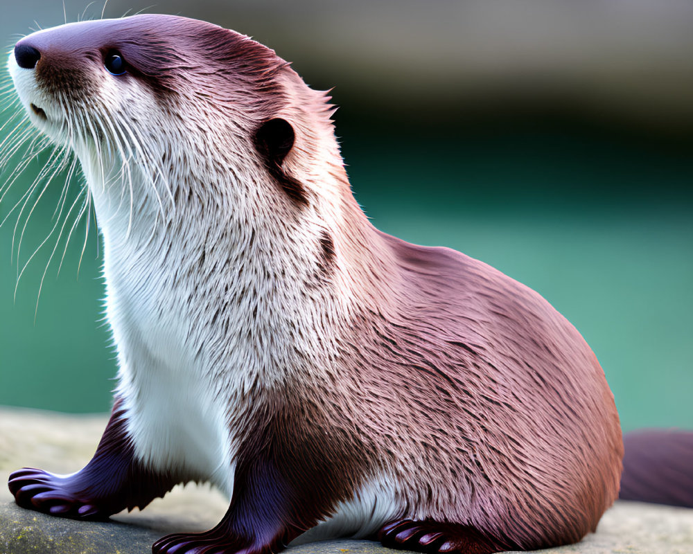 Detailed Otter with Glossy Brown Fur on Rock with Soft-focus Background