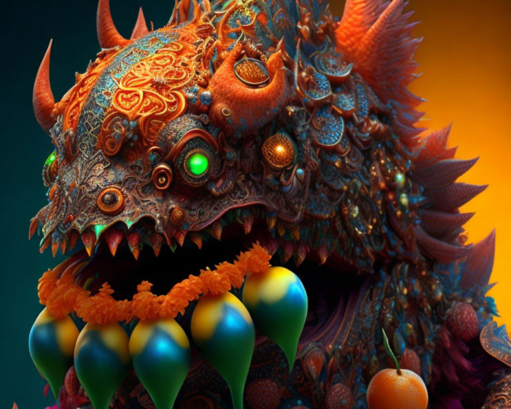 Detailed Mythical Creature with Vivid Colors and Ornate Textures