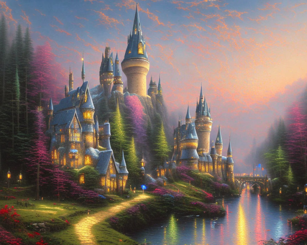 Enchanting fairytale castle in magical landscape