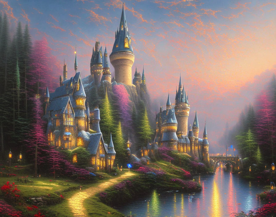 Enchanting fairytale castle in magical landscape