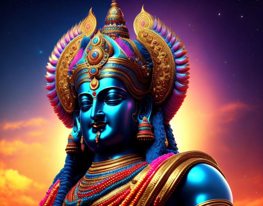 Vibrant Hindu deity portrait with serene expression and ornate details