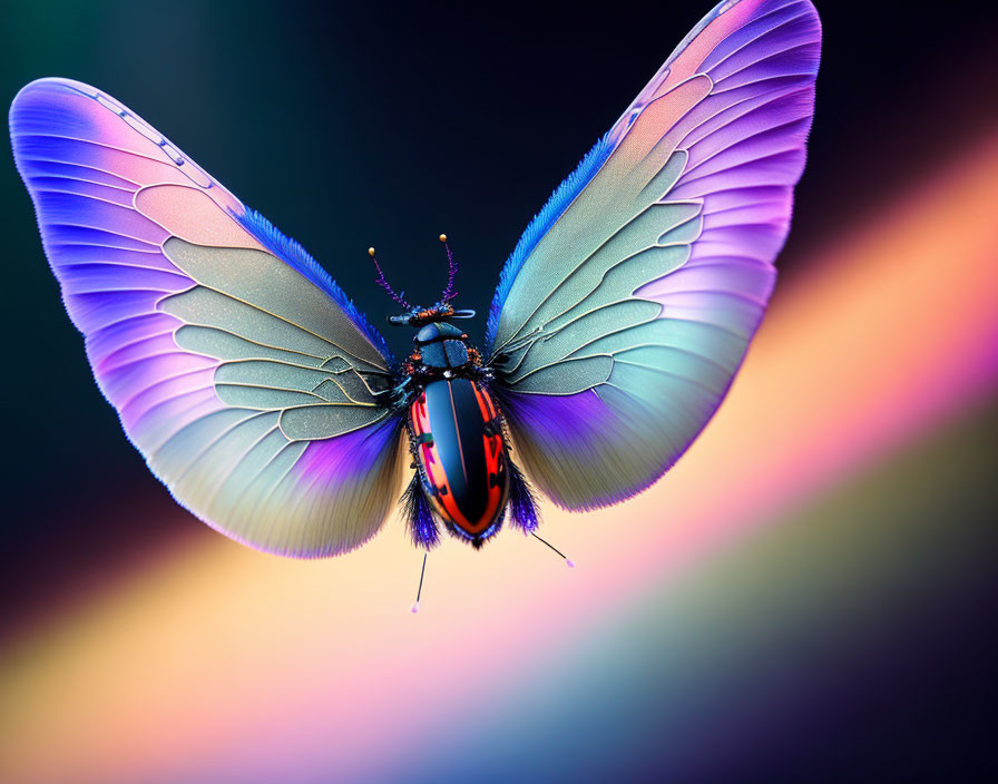 Colorful Butterfly Artwork with Iridescent Wings on Multicolored Background