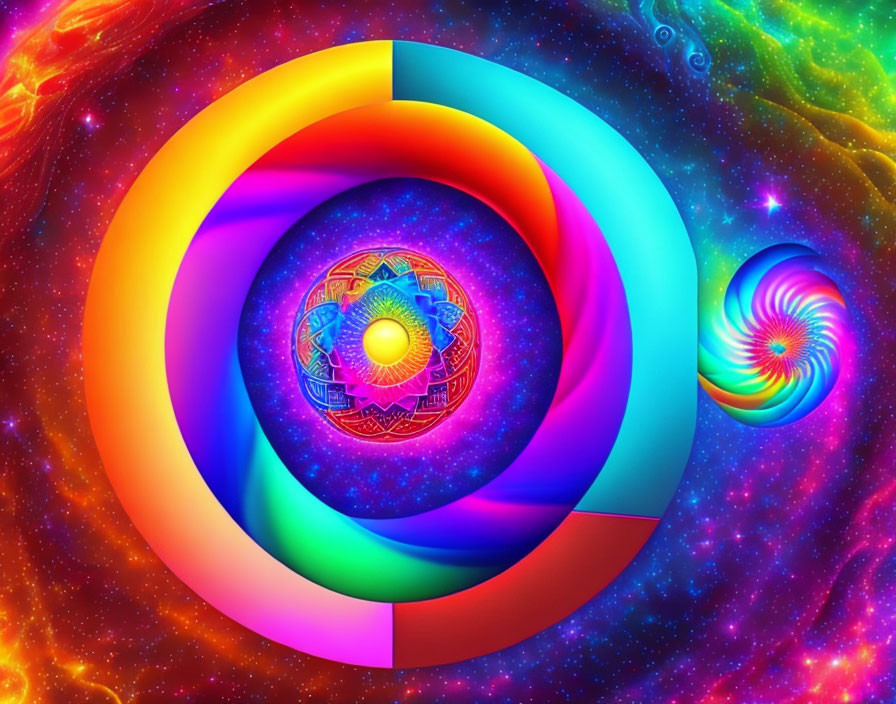 Colorful Spiral Galaxy Artwork with Rainbow Hues