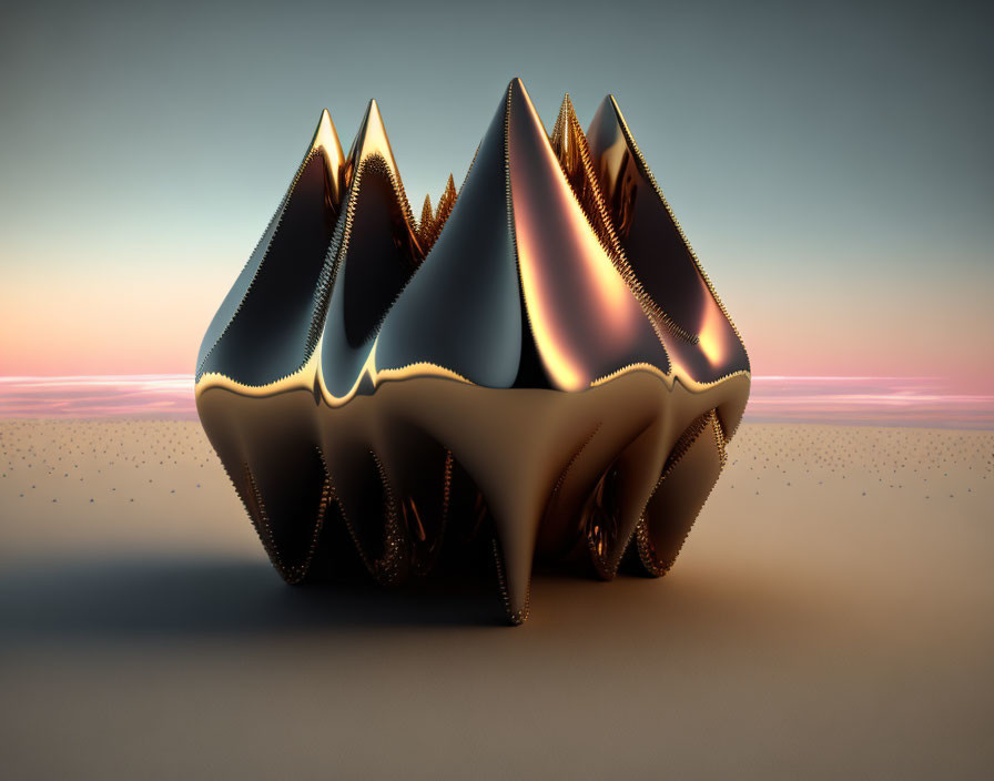 Reflective Golden 3D Shape on Pastel Gradient Background