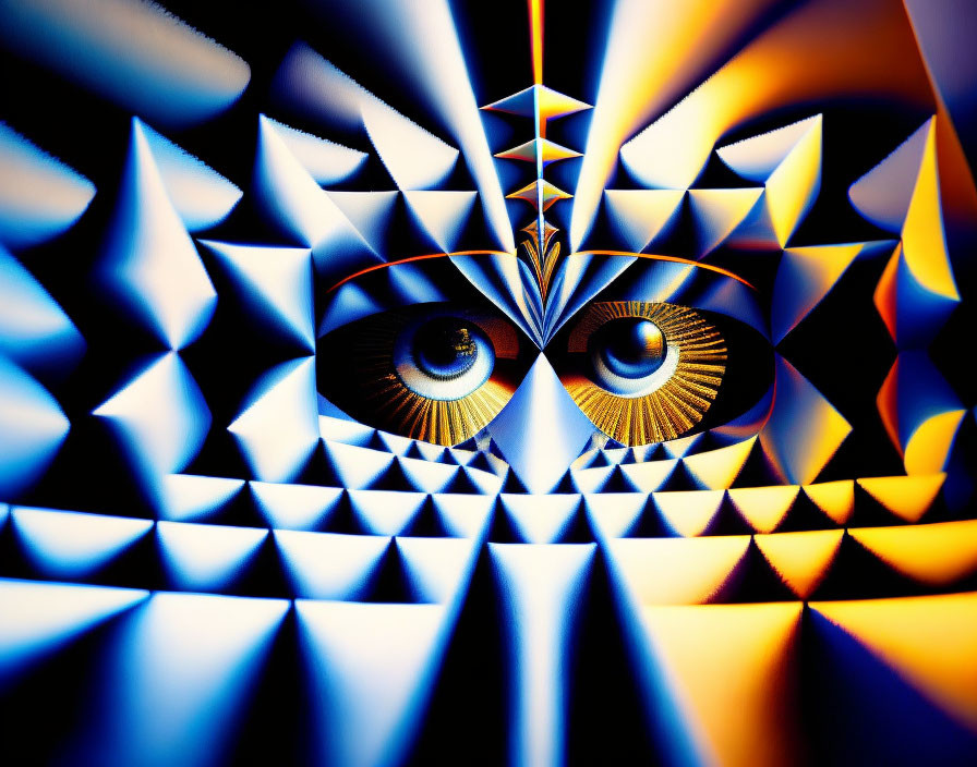 Surreal digital artwork: intense eyes, vivid colors, geometric patterns