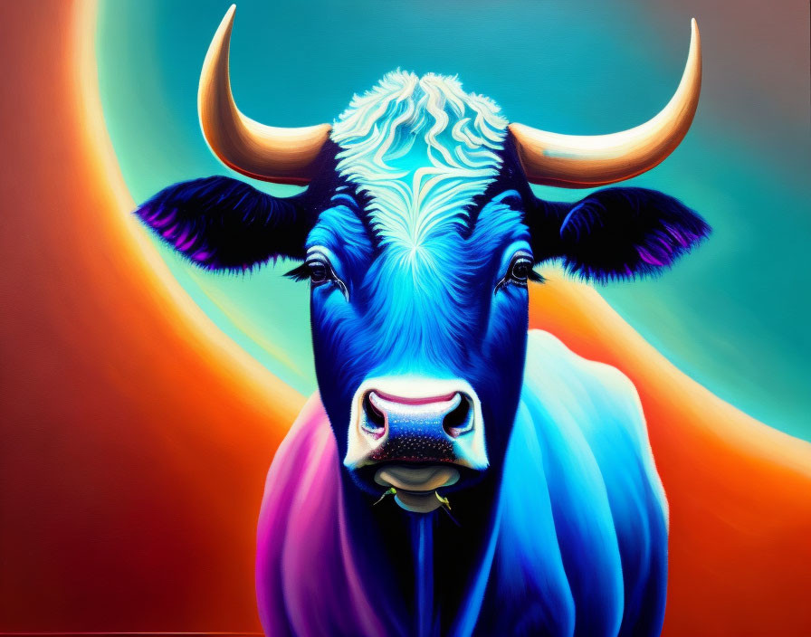 Colorful Bull Painting with Surreal, Psychedelic Vibe