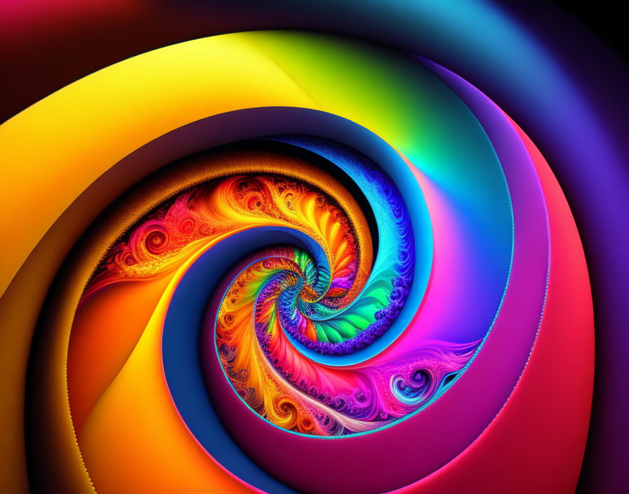 Colorful Rainbow Fractal Swirling Pattern with Textured Center