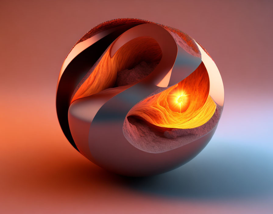 Spherical Glossy Object with Fiery Wave Texture on Red Background