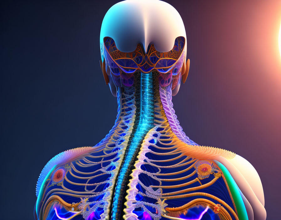 Detailed Human Anatomy Illustration: Skeletal Structure, Nervous System, and Internal Organs on