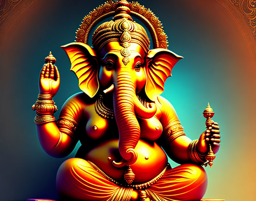 Colorful Illustration of Hindu Deity Ganesha with Elephant Head