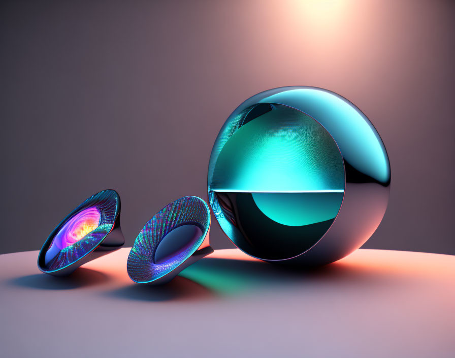 Colorful 3D Art: Reflective Spheres & Discs on Matte Surface