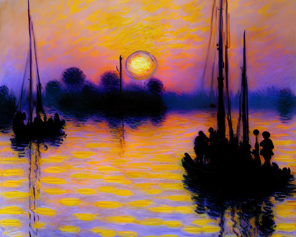 Sailboats on Tranquil Waters at Golden Sunset
