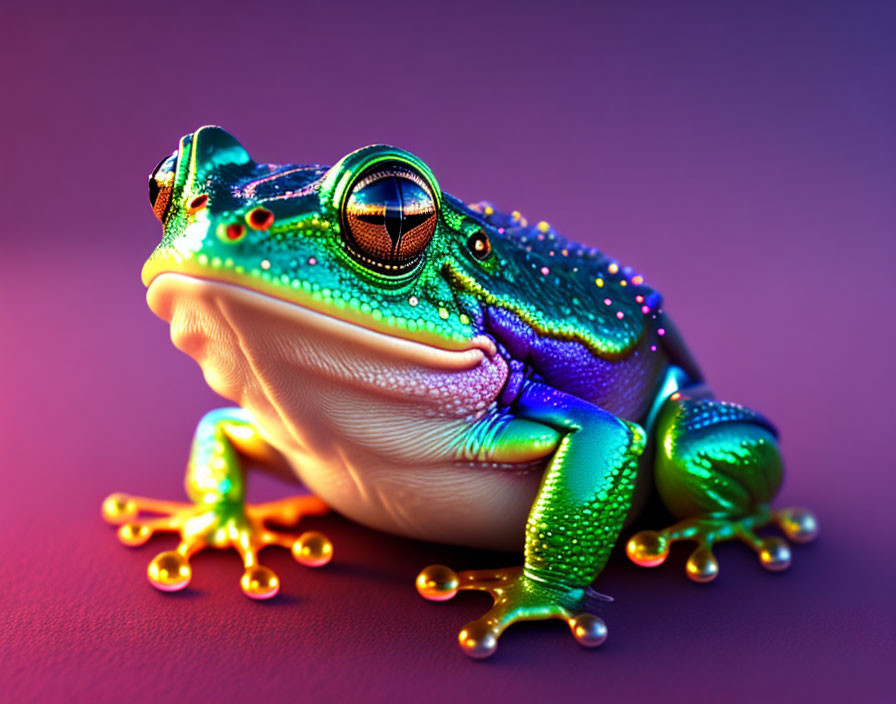 Colorful Frog Illustration on Purple Background