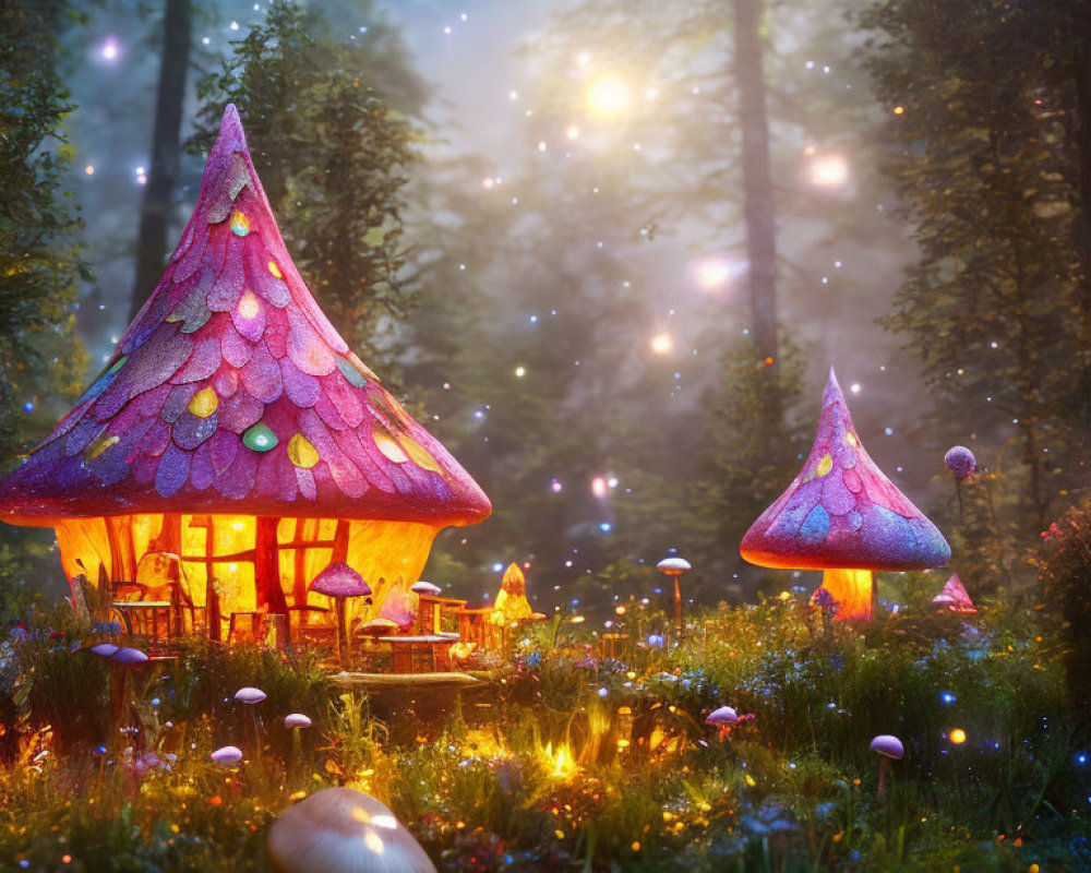 Enchanting Mushroom-Shaped House in Magical Forest