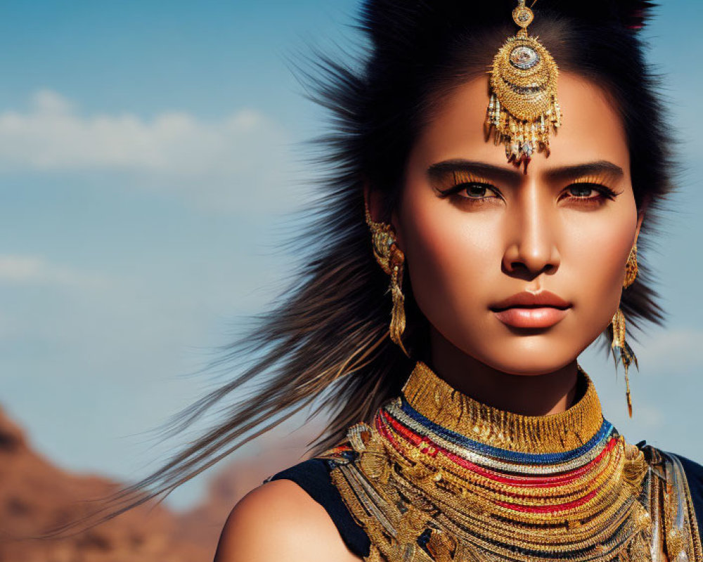 Person with Striking Makeup in Elaborate Headdress and Feathered Accessories