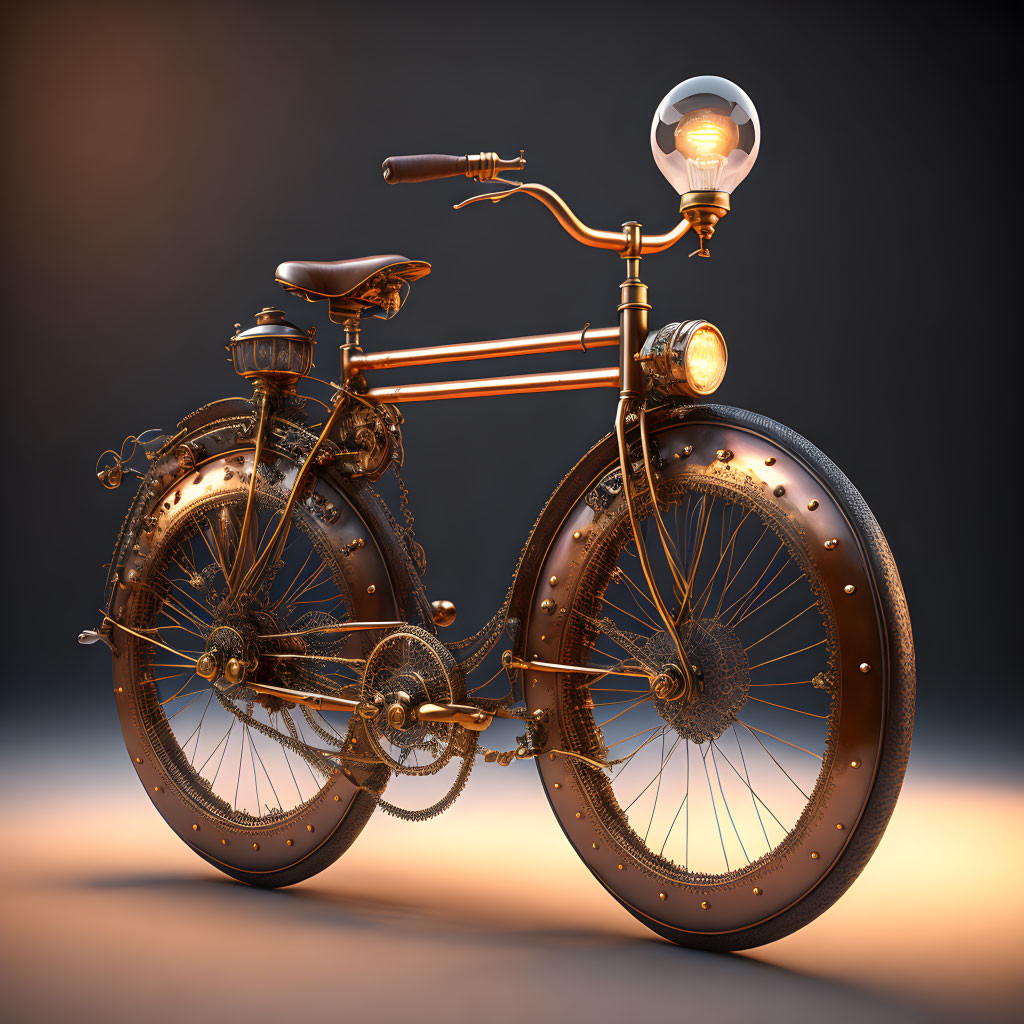 Vintage-style Bicycle with Large Headlamp and Copper-Toned Frame on Soft-Lit Backdrop