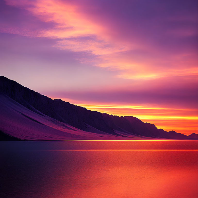 Tranquil Lake Sunset with Purple and Orange Skies