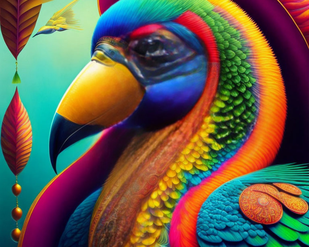 Colorful Parrot Artwork with Detailed Feathers in Surreal Style