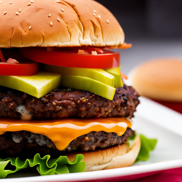 Classic Cheeseburger with Beef Patty, Cheddar Cheese, Avocado, Lettuce, Tomato,