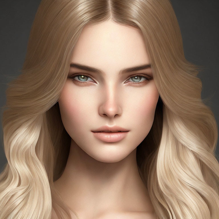 Blonde Woman Portrait with Green Eyes and Subtle Smile