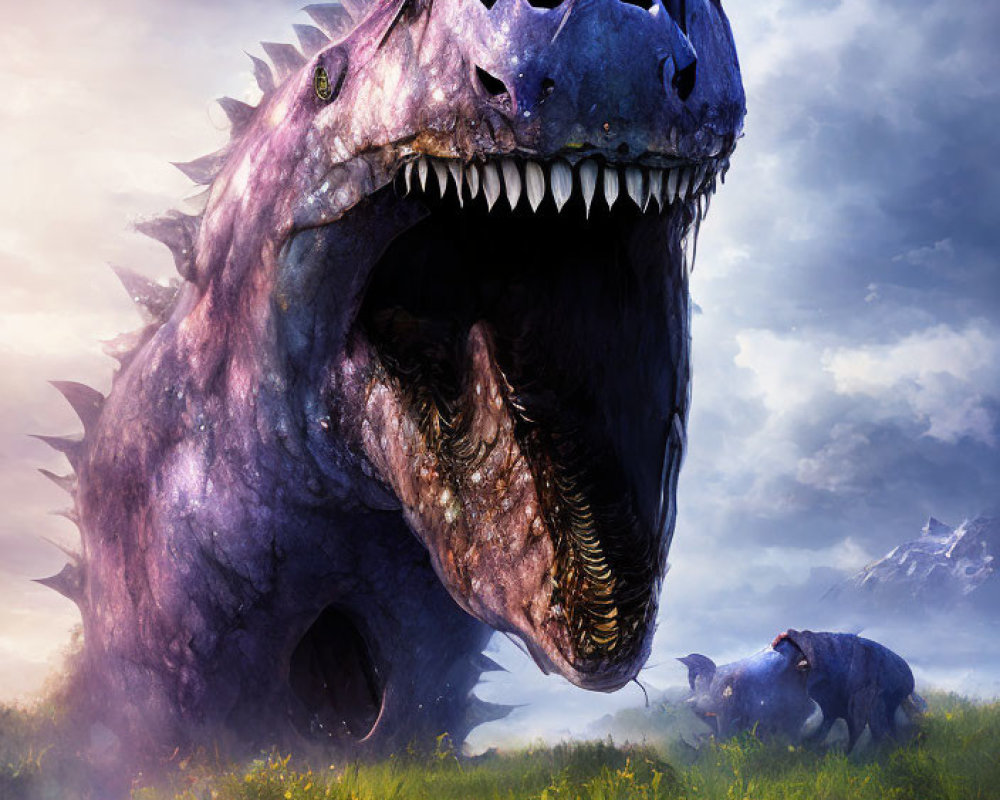 Enormous Purple Dinosaur Dominates Prehistoric Scene