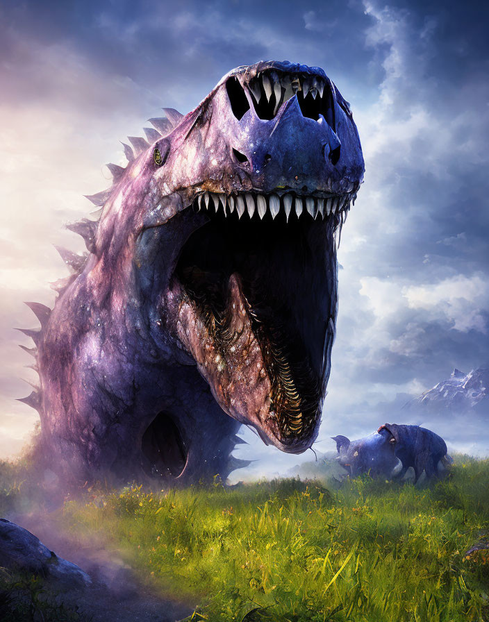 Enormous Purple Dinosaur Dominates Prehistoric Scene