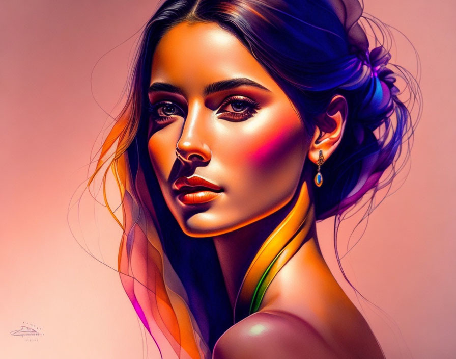 Vibrant digital art portrait of a woman with radiant skin