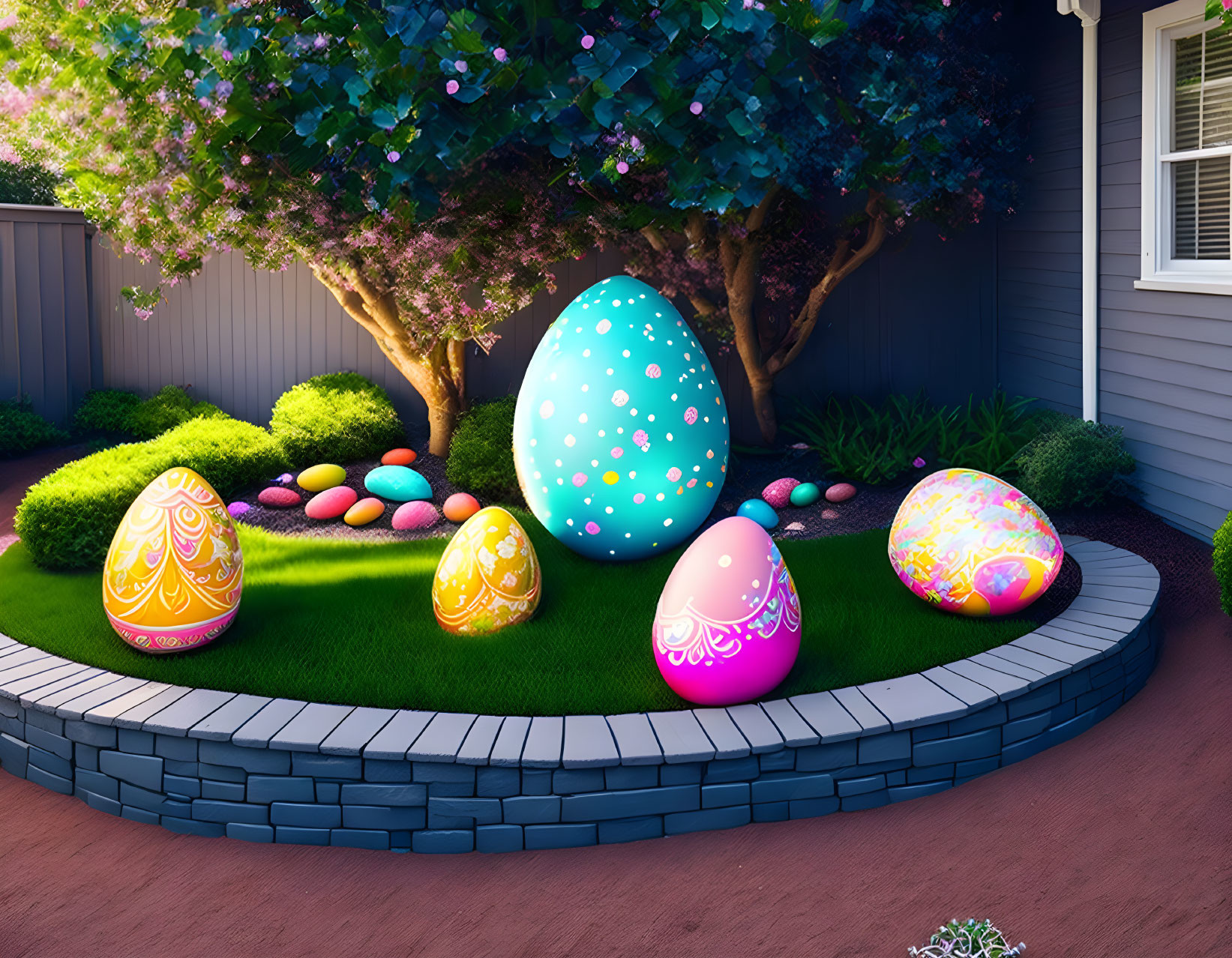 Colorful Easter Egg Garden with Tree