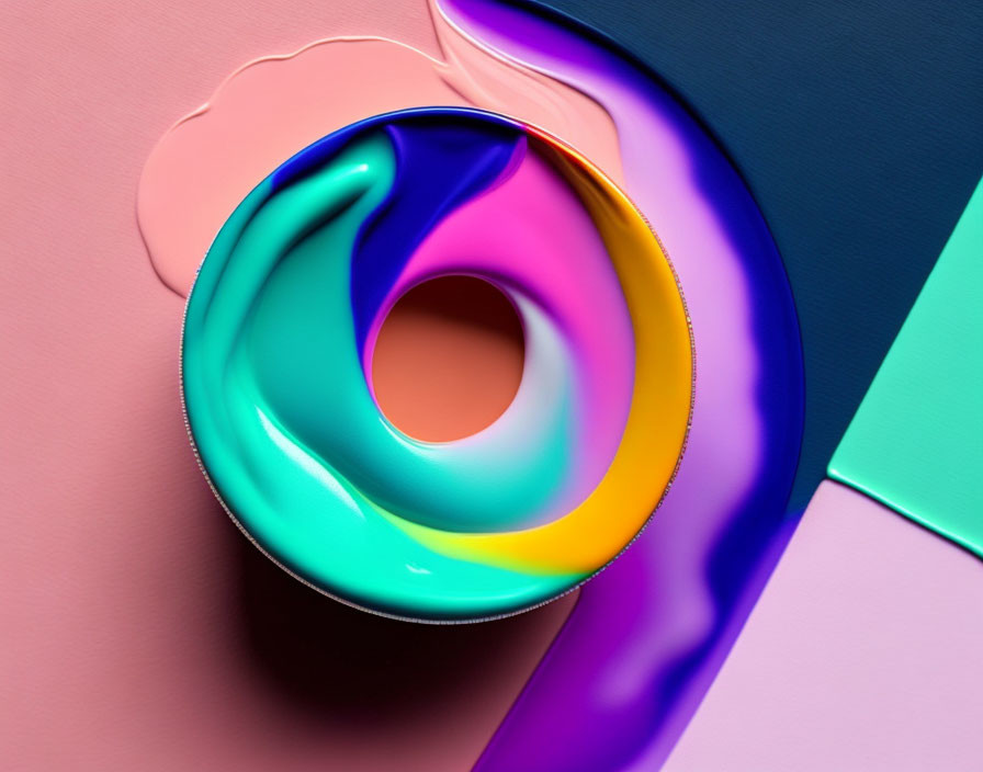 Vibrant abstract swirl in pink, blue, and purple on pastel backdrop