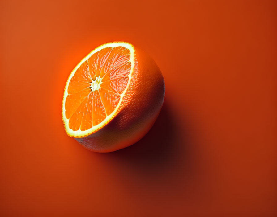 Fresh vibrant orange half on textured orange background