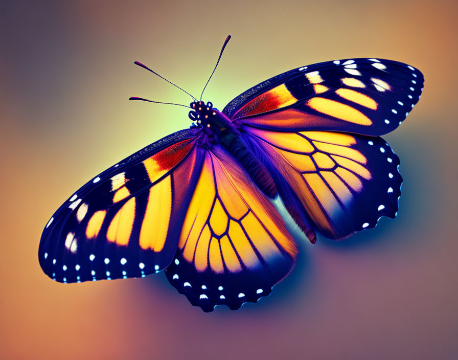 Colorful Monarch Butterfly with Spread Wings on Warm Background