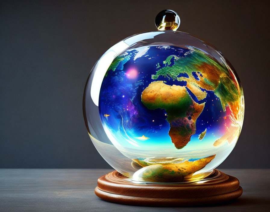 Realistic Earth Globe on Wooden Base Tabletop Decor Display