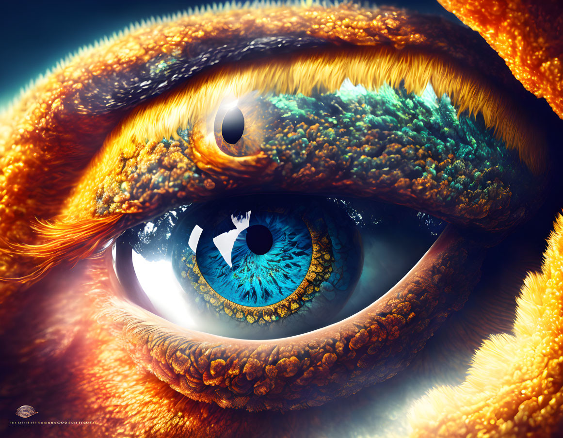 Detailed Reptilian Eye Artwork with Textured Iris and Blue Coloring