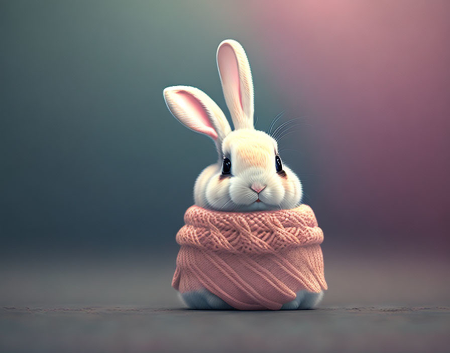 Adorable Rabbit in Pink Sweater on Pink and Gray Background