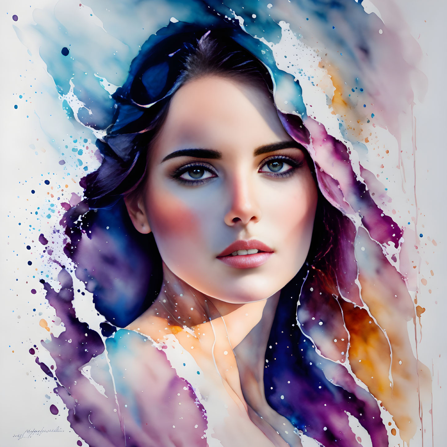 Vibrant Watercolor Digital Painting of Woman