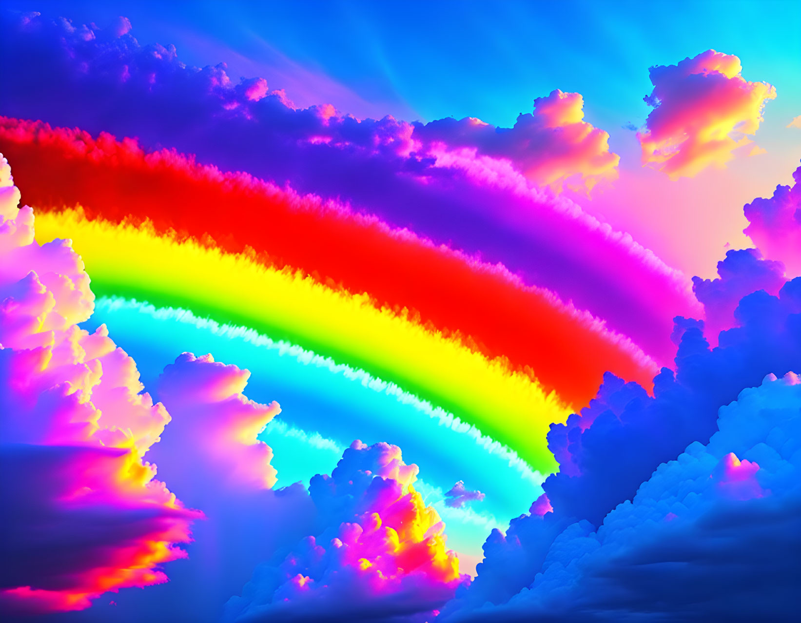 Colorful Rainbow Crossing Surreal Sky with Luminous Clouds