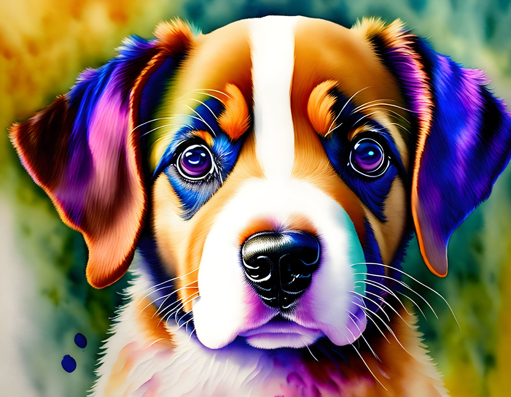 Colorful Digital Artwork: Young Dog with Expressive Eyes