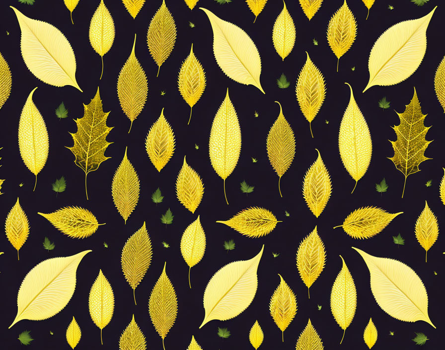 Symmetrical yellow and gold leaf pattern on black background