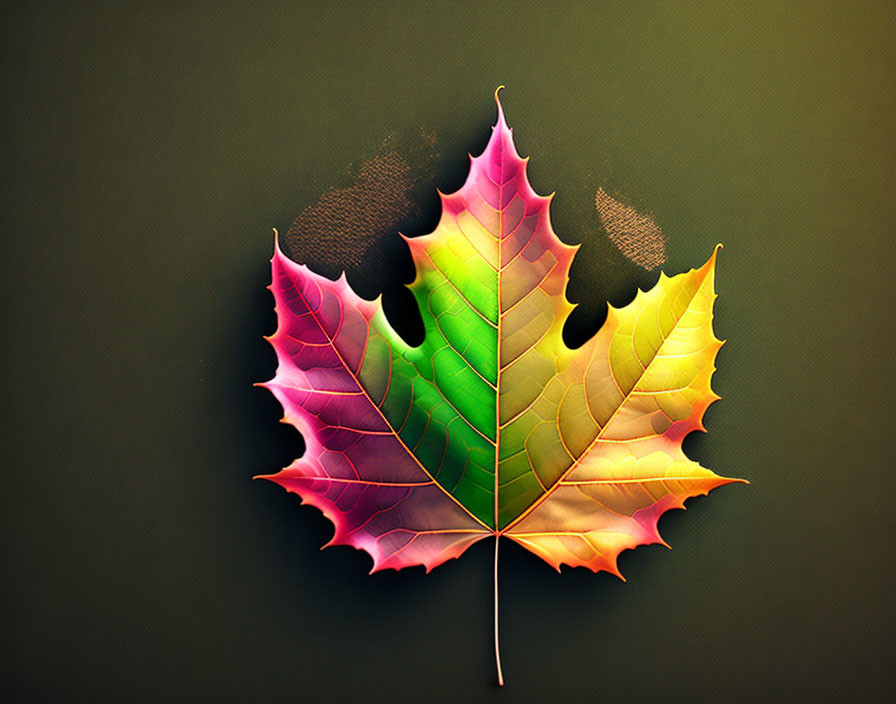 Colorful Gradient Maple Leaf on Dark Textured Background - Autumn Theme