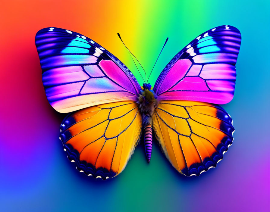 Colorful Butterfly with Blue and Orange Wings on Gradient Background