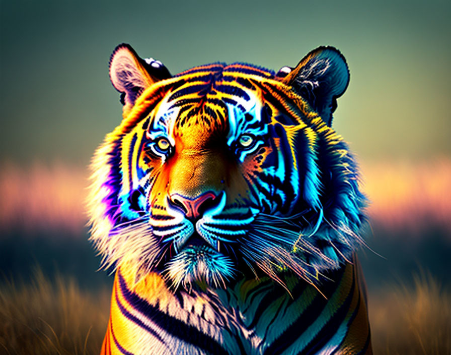 Vivid Rainbow Tiger Art Against Natural Background