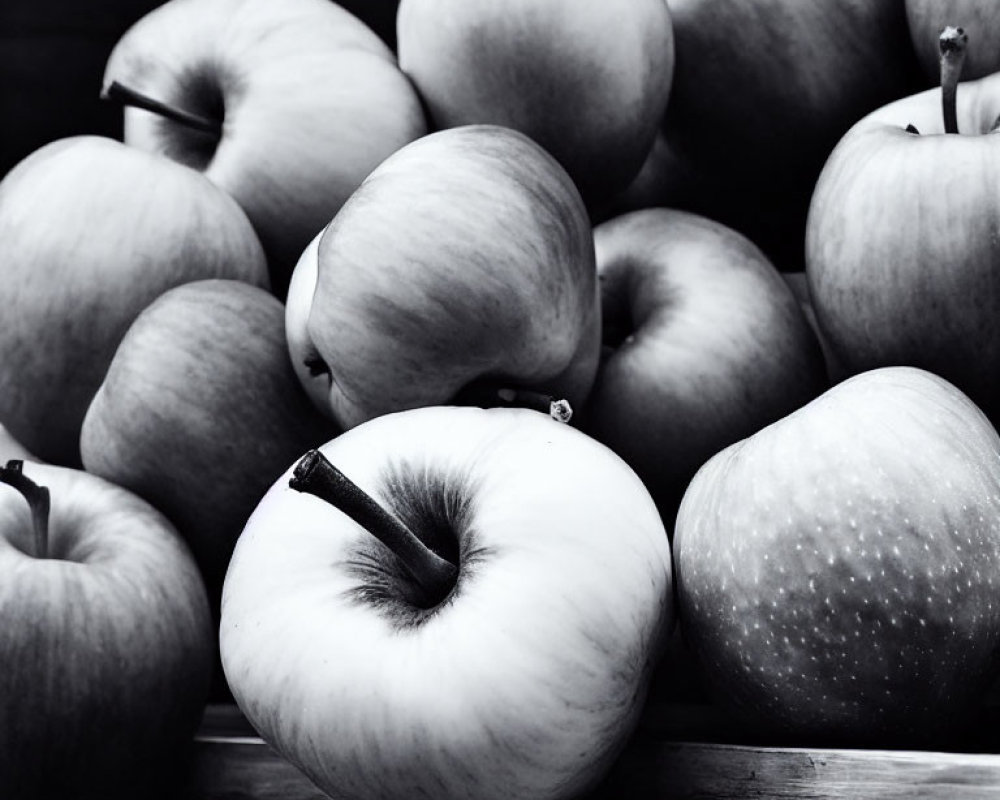 Monochrome image of textured apples in varying shades