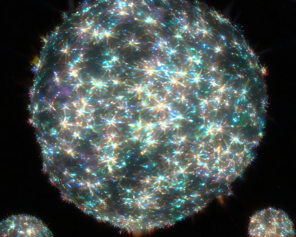 Bright, twinkling stars in a spherical formation on a dark background.