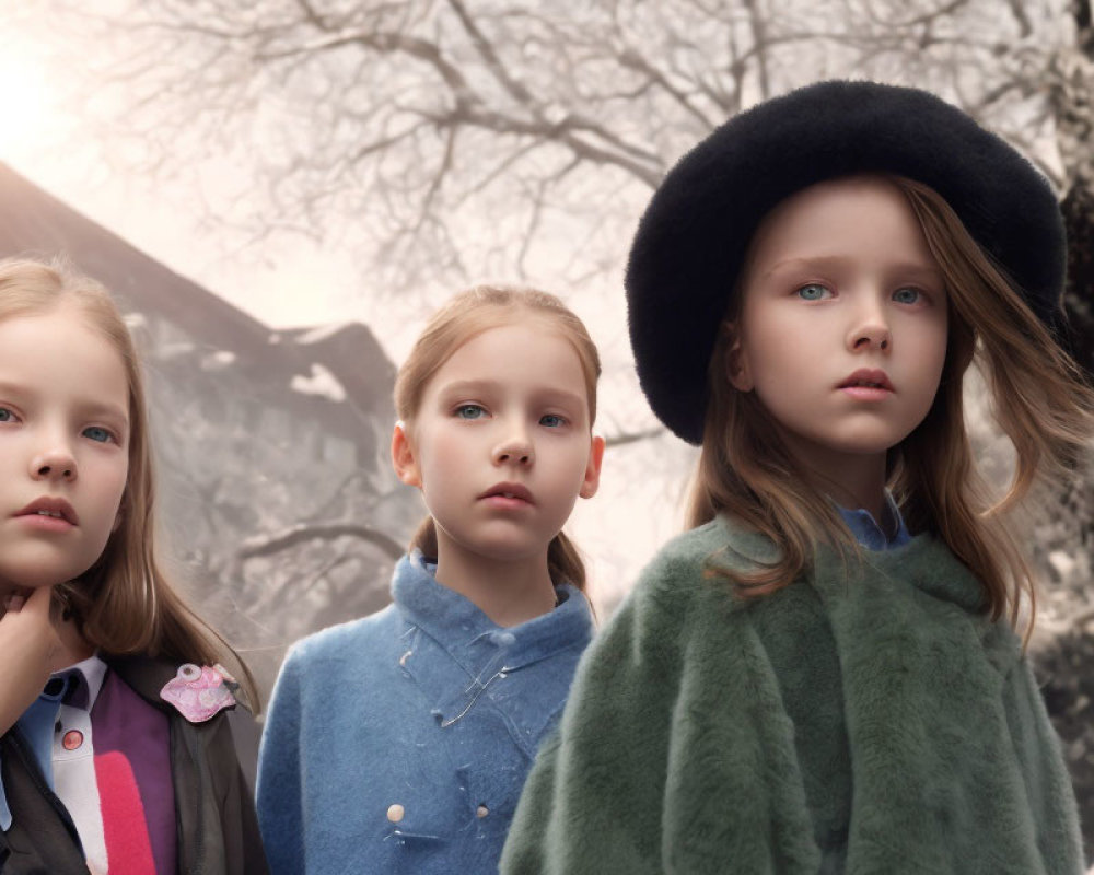 Vintage Clothing Trio in Misty Outdoor Setting