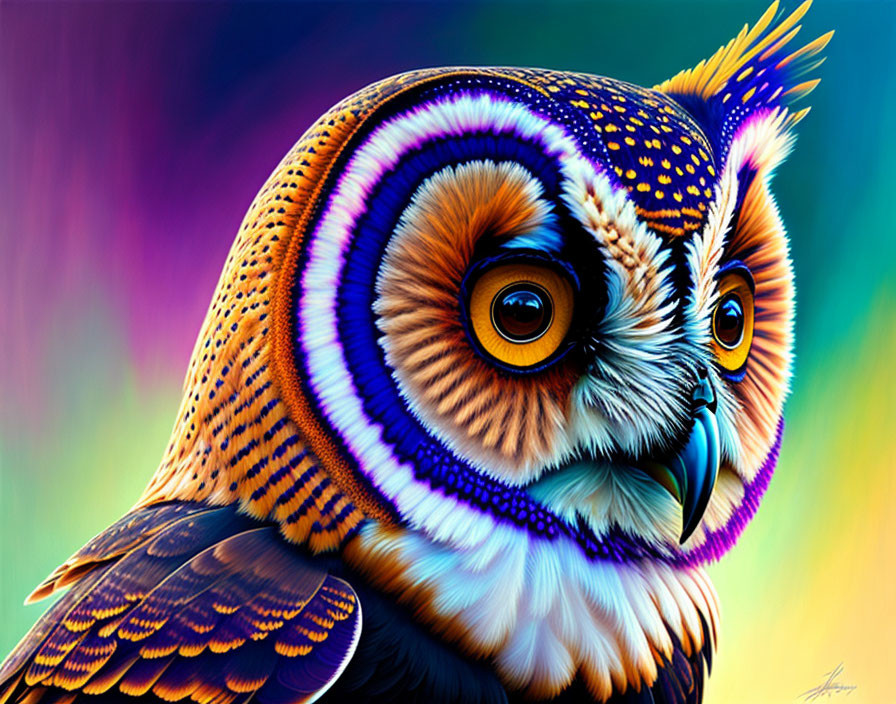 Colorful Owl Artwork with Vibrant Patterns and Spectrum of Hues