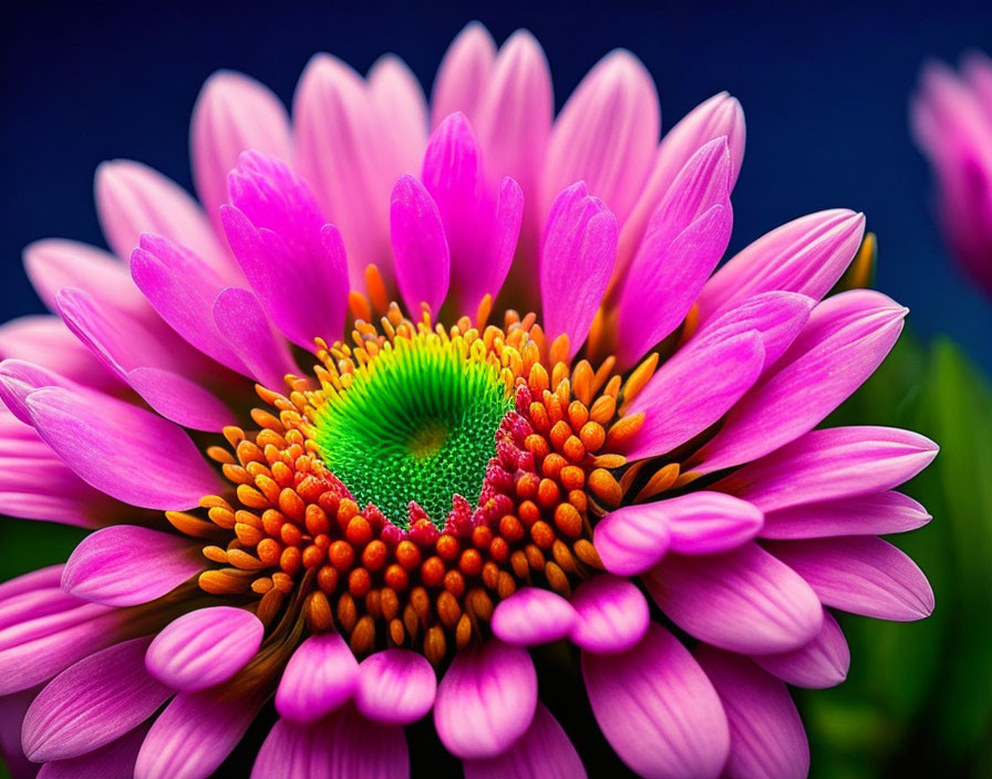 Vivid Pink Gerbera Daisy on Dark Blue Background